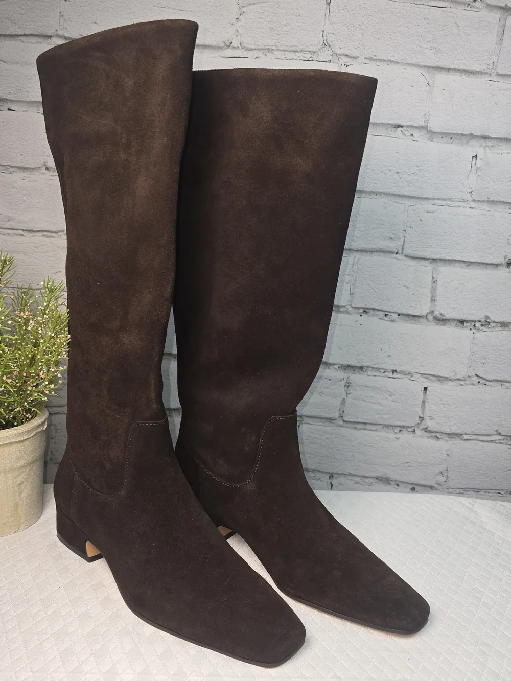 STEVE MADDEN DANTELLE TALL BOOTS RICH BROWN SUEDE SQUARE TOE BLOCK HEEL 8/9